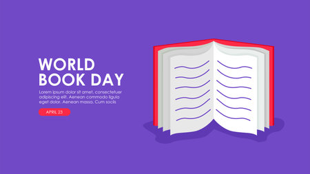 world book day banner template on purple background vector stockのイラスト素材
