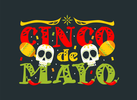 cinco de mayo text with skull element vector stockのイラスト素材
