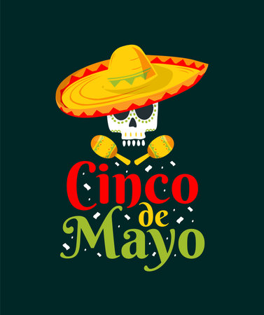 cinco de mayo skull background template flat design vector stockのイラスト素材
