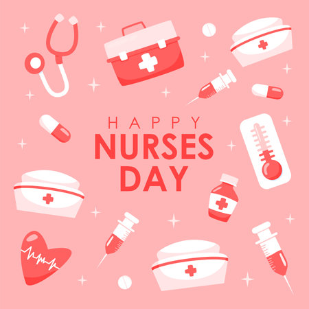 happy nurses day poster with clinic element vector stockのイラスト素材