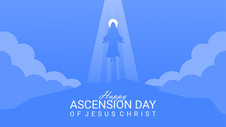 vector stock of ascension day of jesus christ poster on blue backgroundのイラスト素材