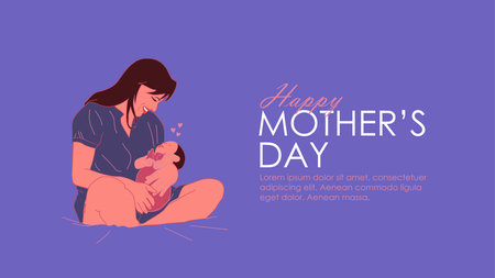 happy mothers day banner template with mom holding baby illustration vector stockのイラスト素材