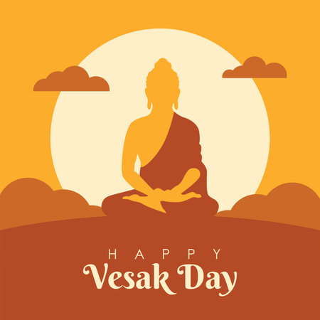 happy vesak day background template with buddha silhouette vector stockのイラスト素材