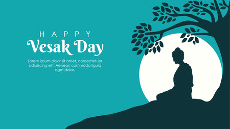 happy vesak day banner template on blue background vector stockのイラスト素材