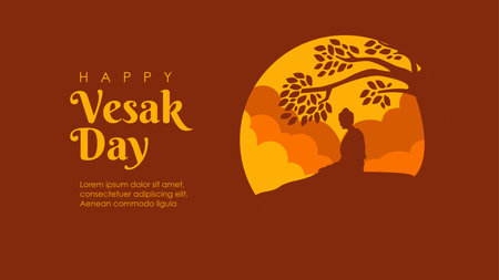 happy vesak day banner template with buddha silhouette vector stockのイラスト素材