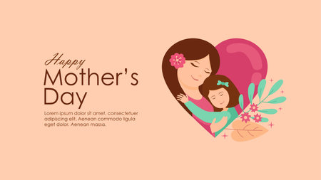 mothers day banner template with mom hugging her daughter illustration vector stockのイラスト素材