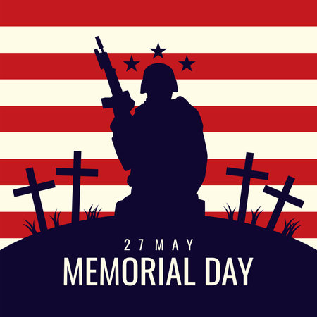 memorial day banner template with soldiers silhouette vector stockのイラスト素材