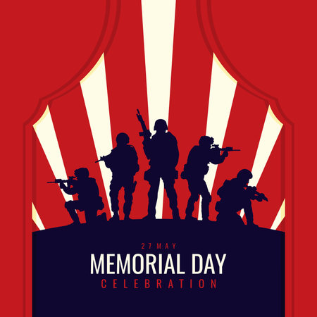 memorial day poster template with soldiers silhouette vector stockのイラスト素材