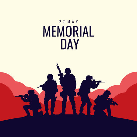 memorial day background template with soldiers silhouette vector stockのイラスト素材