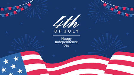 4th of july banner template with fireworks for celebrate american independence day vector stockのイラスト素材