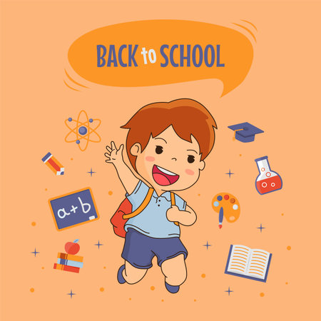 back to school poster template with student illustration vector stockのイラスト素材