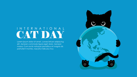 international cat day banner template with black cat illustration vector stockのイラスト素材