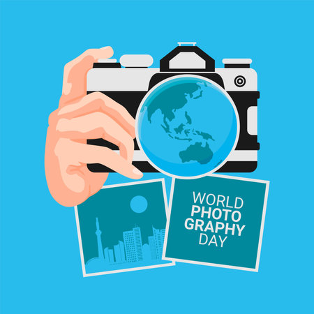 world photography day poster template vector flat design