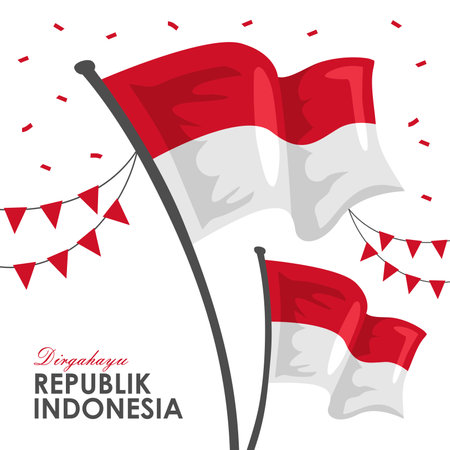 flat vector indonesia independence day poster templateのイラスト素材