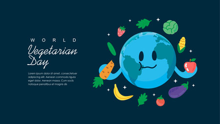 world vegetarian day background template vector flat designのイラスト素材