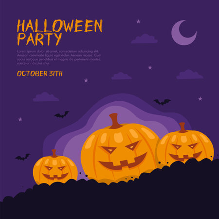 flat design halloween party poster template vectorのイラスト素材