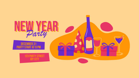 flat new year party invitation template horizontal vectorのイラスト素材