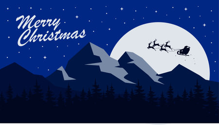 christmas night with santa sleigh silhouette background vectorのイラスト素材