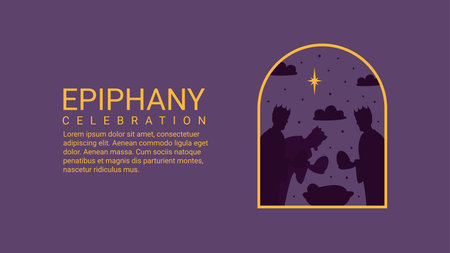 flat design epiphany celebration banner with three kings silhouette illustrationのイラスト素材