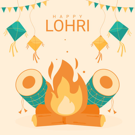 flat design happy lohri background template vectorのイラスト素材