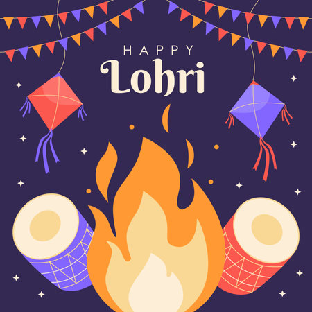 flat design happy lohri poster template vectorのイラスト素材