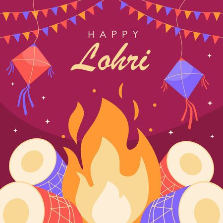 happy lohri festival post template vector flat designのイラスト素材