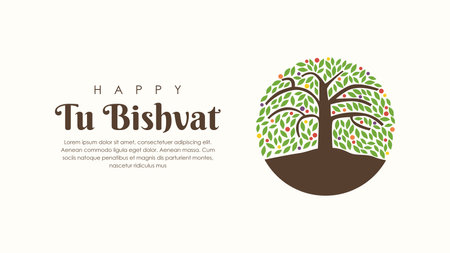 flat design happy tu bishvat banner template vectorのイラスト素材