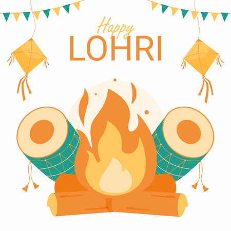 happy lohri festival poster template vector flat designのイラスト素材