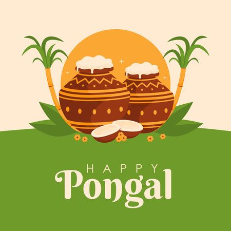flat design happy pongal poster template vectorのイラスト素材