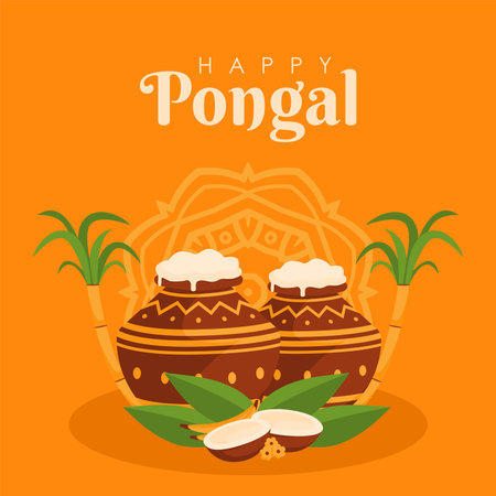 happy pongal post template vector flat designのイラスト素材