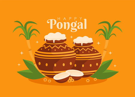 flat design happy pongal background template vectorのイラスト素材