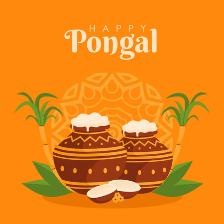 happy pongal greeting card template vector flat designのイラスト素材