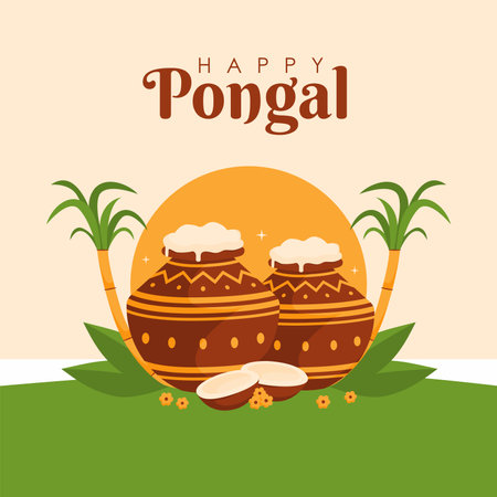 flat design happy pongal banner template vectorのイラスト素材