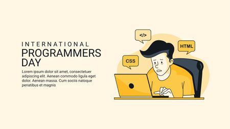 yellow international programmers day banner template vector stock flat designのイラスト素材
