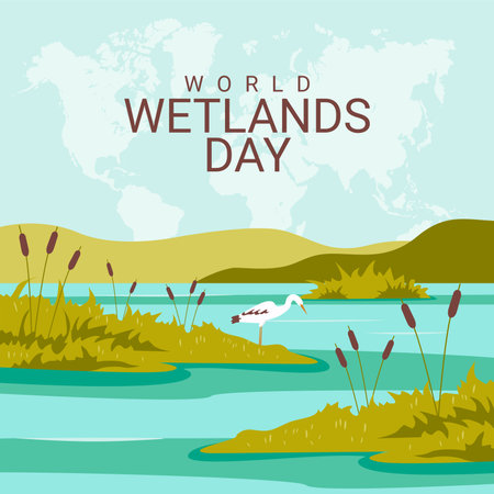 flat world wetlands day social media post template vectorのイラスト素材