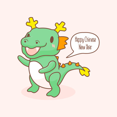 flat cute happy chinese new year greeting card template vector stockのイラスト素材
