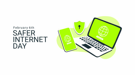 flat background for safer internet day vector stock bannerのイラスト素材