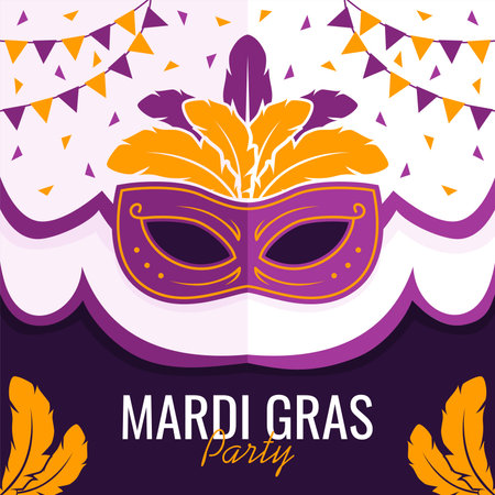 vector mardi gras social media post template flat designのイラスト素材
