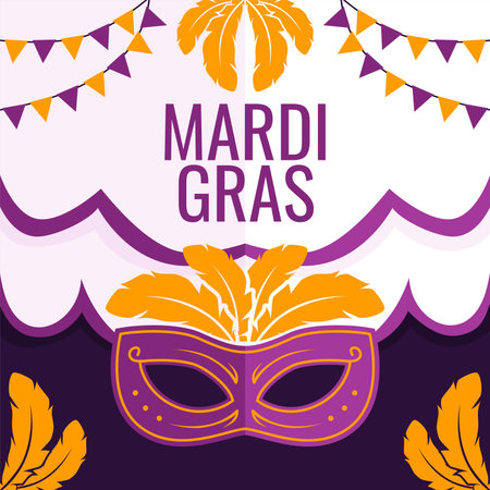 vector mardi gras post template flat designのイラスト素材