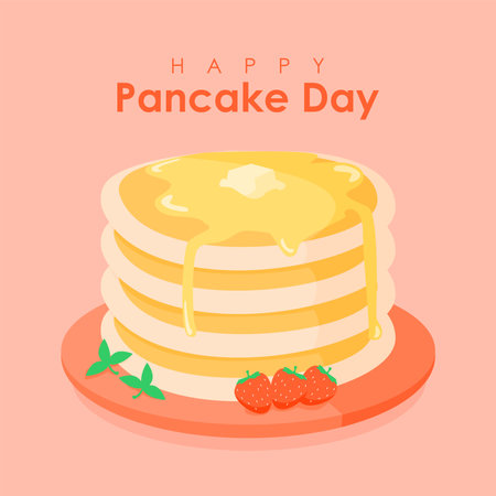 flat design happy pancake day poster template vector stockのイラスト素材
