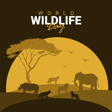 flat design vector world wildlife day background templateのイラスト素材
