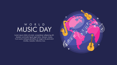 vector world music day banner template flat designのイラスト素材