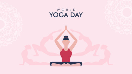 vector world yoga day poster template flat designのイラスト素材