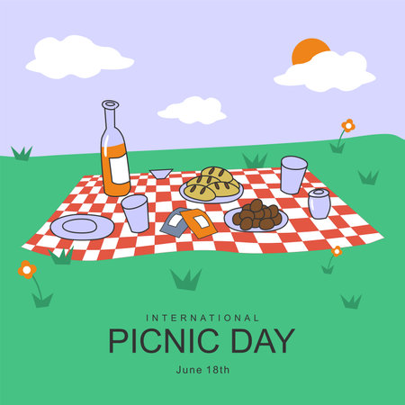 vector international picnic day poster template flat designのイラスト素材