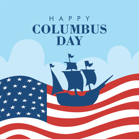 vector happy columbus day poster template flat designのイラスト素材