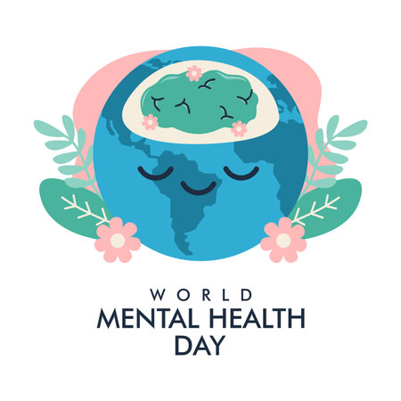 vector world mental health day banner template flat designのイラスト素材