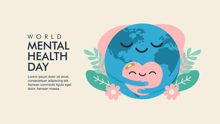 vector world mental health day illustration flat designのイラスト素材
