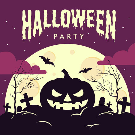 vector halloween party poster template flat designのイラスト素材