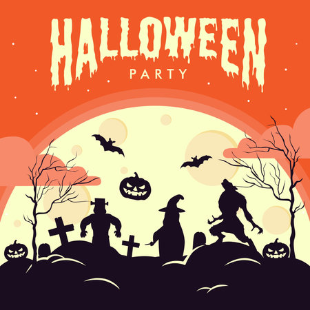 vector halloween party card background template flat designのイラスト素材