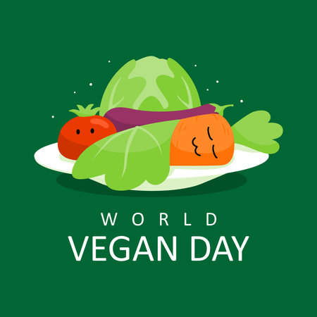 vector world vegan day poster template flat designのイラスト素材